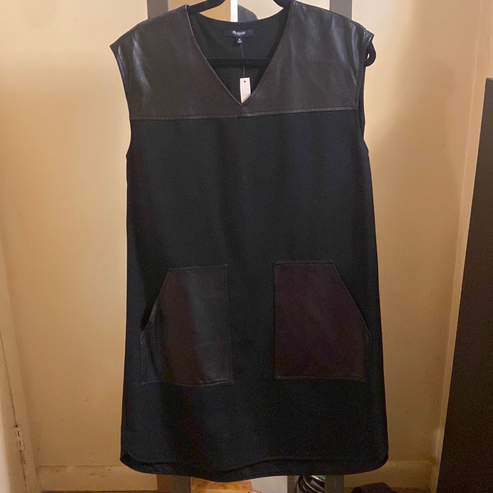 Madewell Black Wool Dress With Leather Pockets Medium